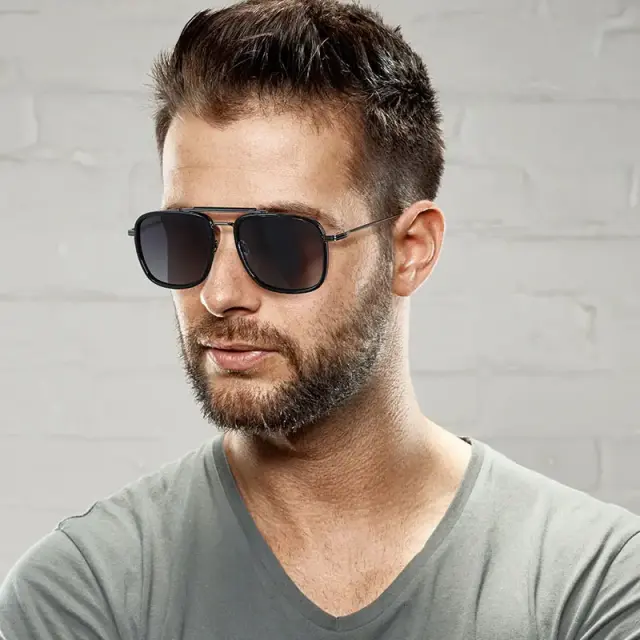 Ghetto Square Retro Oversized Luxury Men Sunglasses Black/Gun Frame 2