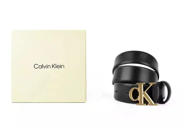 Calvin Klein Γυναικεία Λεπτή Δερμάτινη Ζώνη Με Μεταλλικό Logo Buckle 30mm Μαύρη 95cm 2