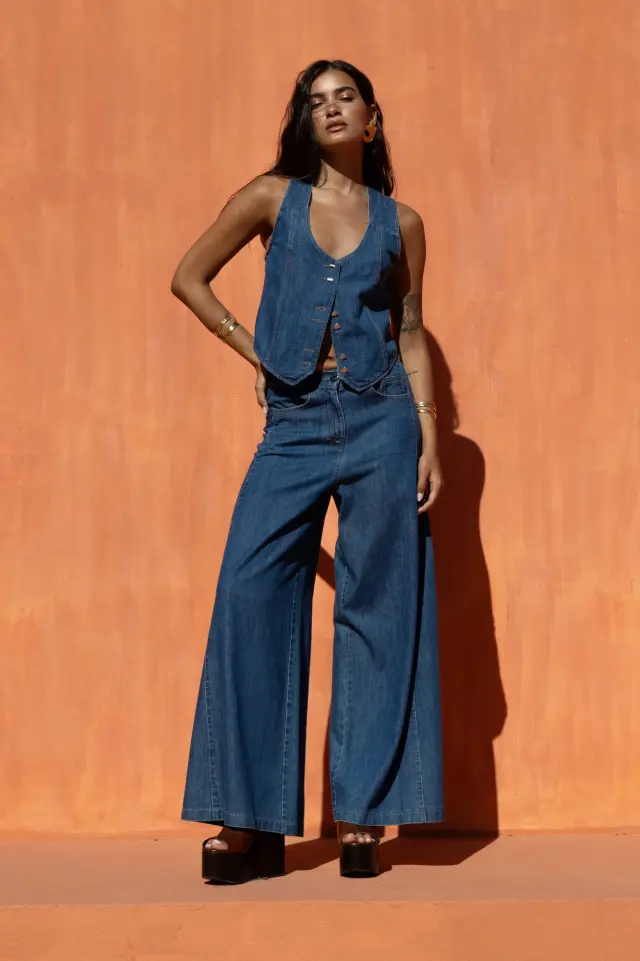 NEMA RESORT WEAR WIDE-LEG TROUSERS (15104N102-BLUE-DENIM) - M 3