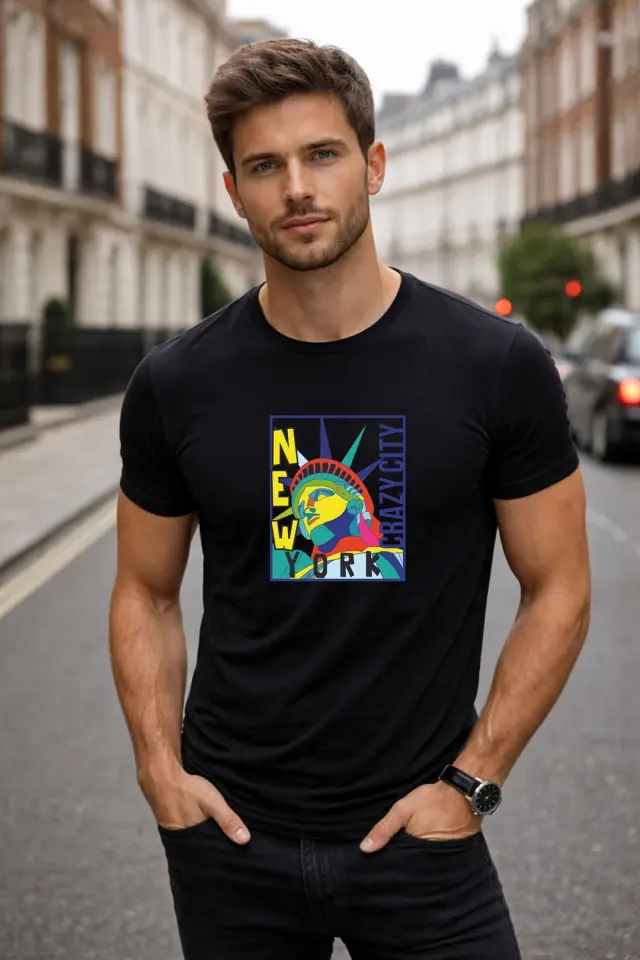T-shirt Noshame® Signature Μαύρο με Τύπωμα NY - 112389 - XXL