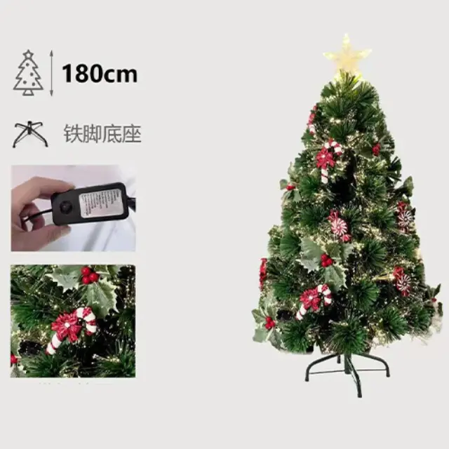 Χριστουγεννιάτικο Δέντρο 180cm Πράσινο με Στολίδια και Λαμπάκια Οπτικών Ινών 297994 2