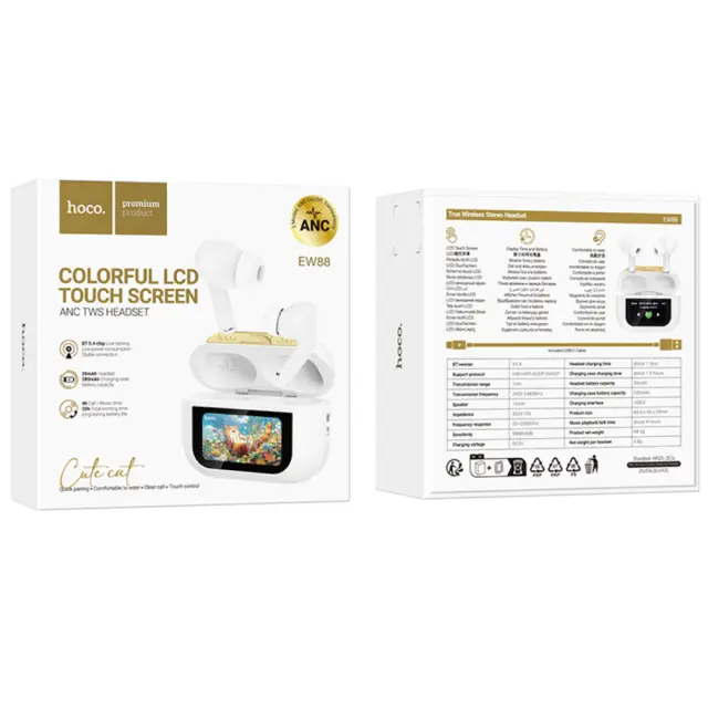 Wireless Hands Free Hoco EW88 Rampino ANC v5.4 280mAh 4 Ώρες Ομιλίας Σύστημα Εύρεσης Ακουστικού και Οθόνη Αφής Λευκά 2