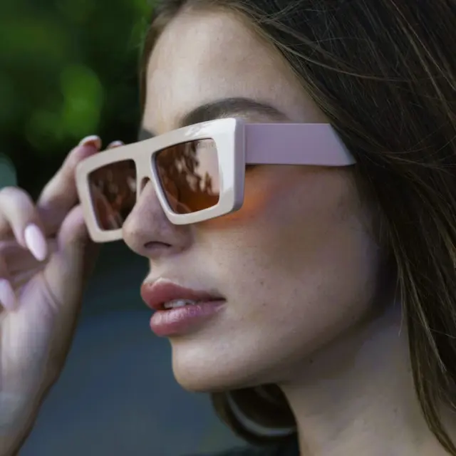 Ghetto Small Square Sunglasses Beige Frame For Women 3