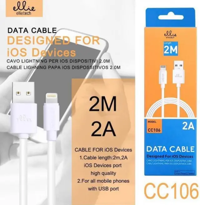 Καλώδιο USB to Lightning Ellietech CC106 Άσπρο 2 Μέτρα 2