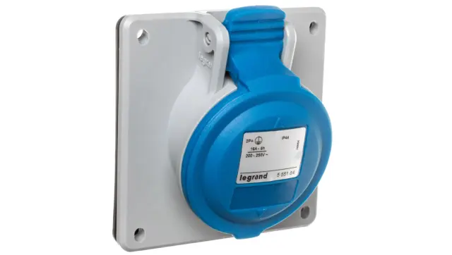 Panel mounting socket P17 - inclined outlet - IP44 - 200/250 V~ - 16 A - 2P+E