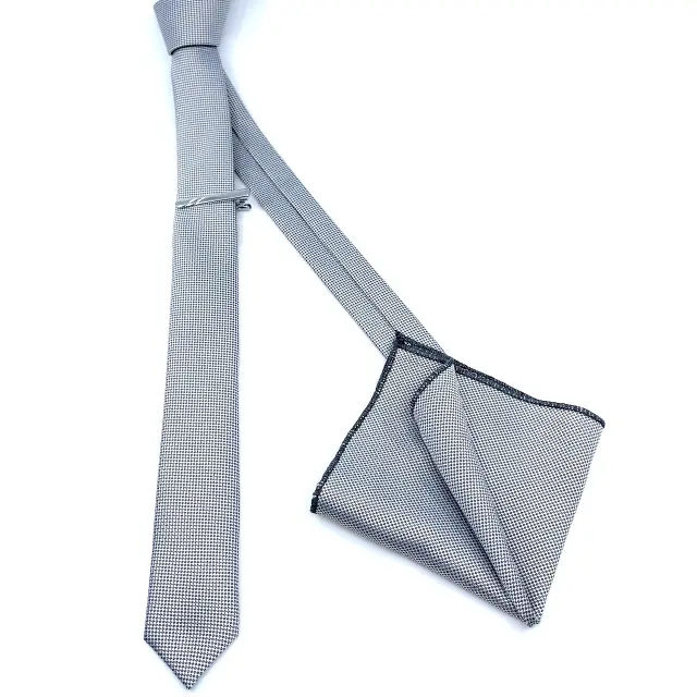 Γκρι Oxford Γραβάτα Slim 4,5 cm Σετ με Μαντηλάκι 2
