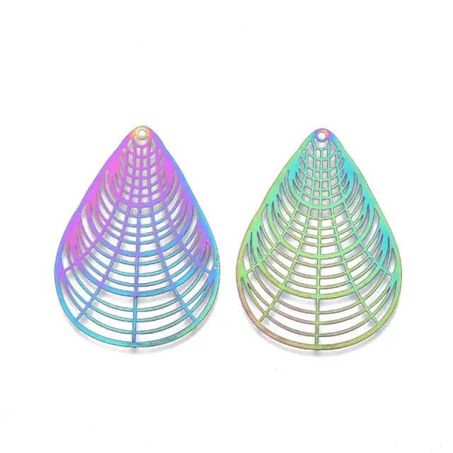 Διακοσμητικό από Ανοξείδωτο Ατσάλι 201 Etched Filigree Drop 44x31x0.3mm - Multicolor - 5τεμ