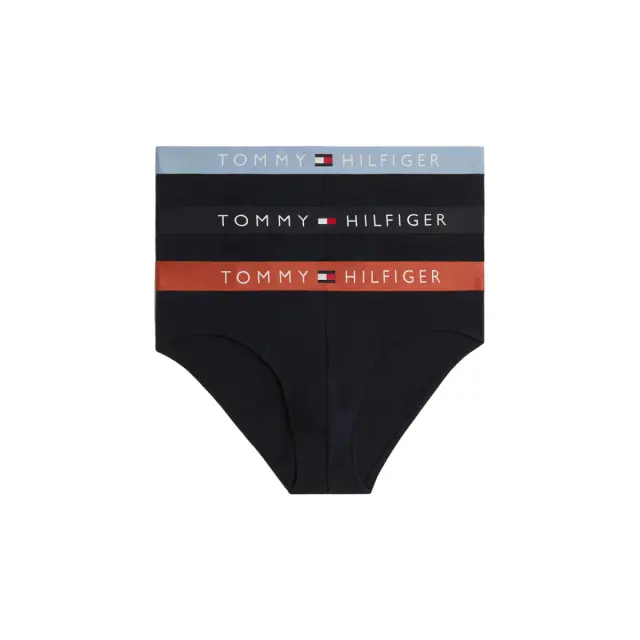 Tommy Hilfiger Ανδρικό Slip Original Logo Waistband Briefs - Τριπλό Πακέτο, Χρώμα Des Sky-Cppr Sun-Brsk Blu - S