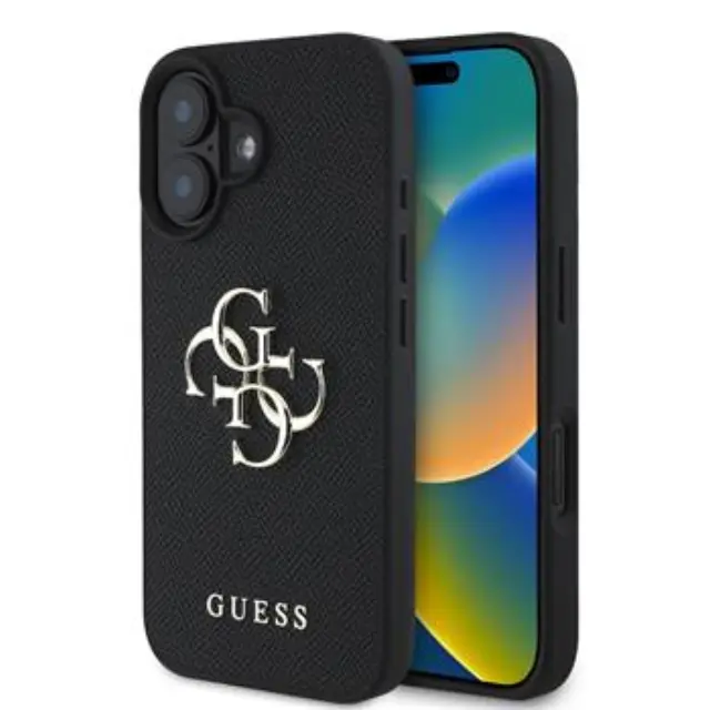 Guess PU Grained 4G Metal Logo Case for iPhone 16 Black