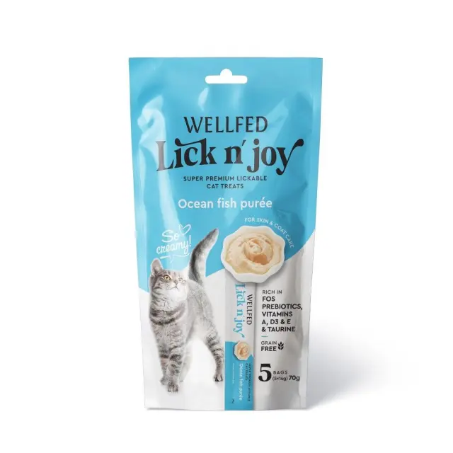 Wellfed Lick N' Joy Λιχουδιά σε Κρέμα με Γεύση Ψάρια Ωκεανού (5x14gr) Μονόχρωμο