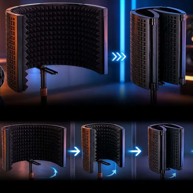 SUPRIMO AC5 SET reflection shield 5-panel studio screen sound dampening booth soundproofing cover black portable foldable floor tripod stand pop filter shelf mounting accessories 3