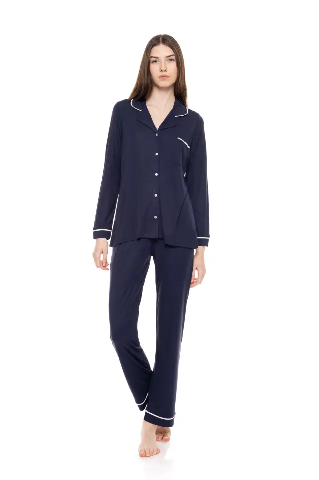 WN-1500 - Yacht Blue - PYJAMA BUTTONED BAMBOO SOLID