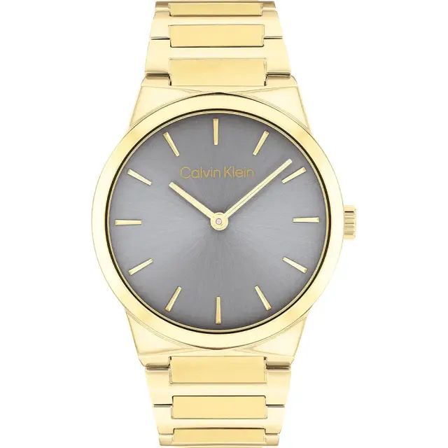 Γυναικείο Ρολόι Calvin Klein Linear Elegance 25100082 – Χρυσό Μπρασελέ, Γκρι Καντράν 36mm