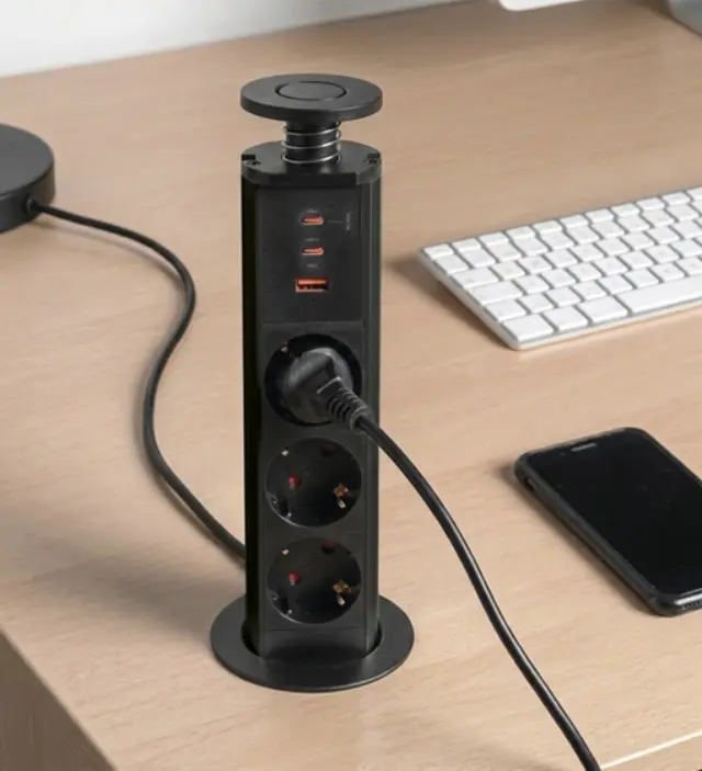 ΠΡΙΖΑ ΠΑΓΚΟΥ EMUCA ΠΤΥΣΣΟΜΕΝΗ 5021814 Φ-60ΜΜ 3 ΣΟΥΚΟ & 2 USB-Α & 1 USB-C ΜΑΥΡΗ 2