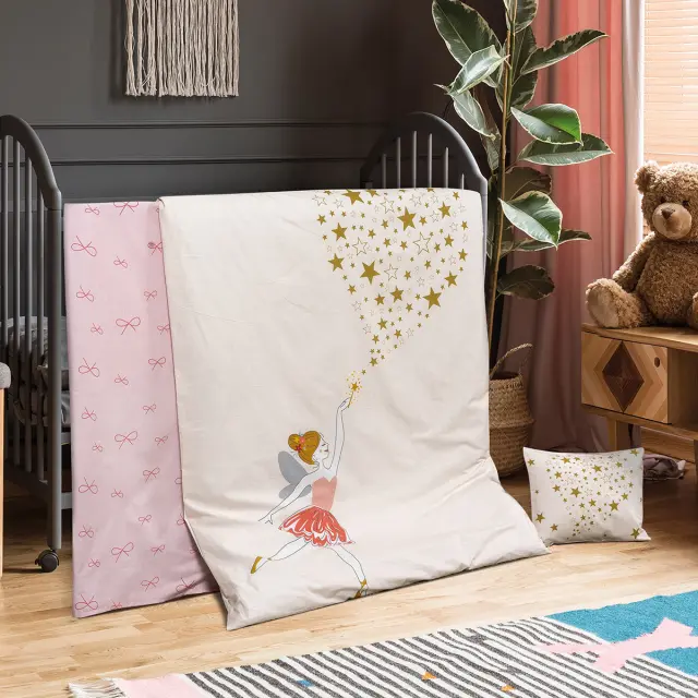 Σετ Σεντόνια Κούνιας 120x160 Beauty Home Tiana 5190 Λευκό-Ροζ 100% βαμβακερόΧωρίς Λάστιχο