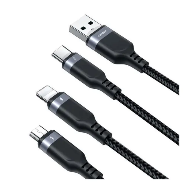 Καλώδιο Σύνδεσης USB 2.0 Joyroom S-1T3018A18 3 σε 1 Braided USB A σε Micro USB & USB C & Lightning 10W 0.30m Μαύρο N69488 3