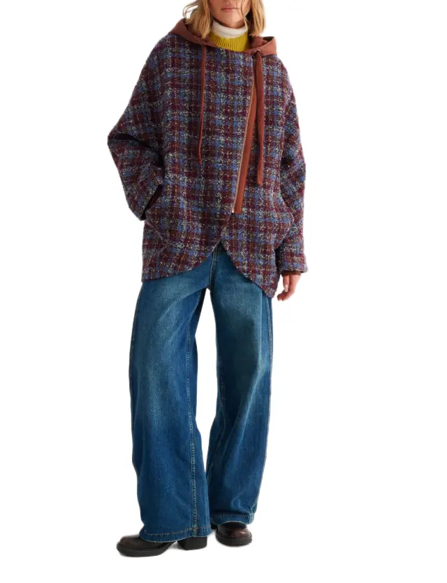 Attrattivo γυναικείο ημίπαλτο tweed με κουκούλα 9924012-1