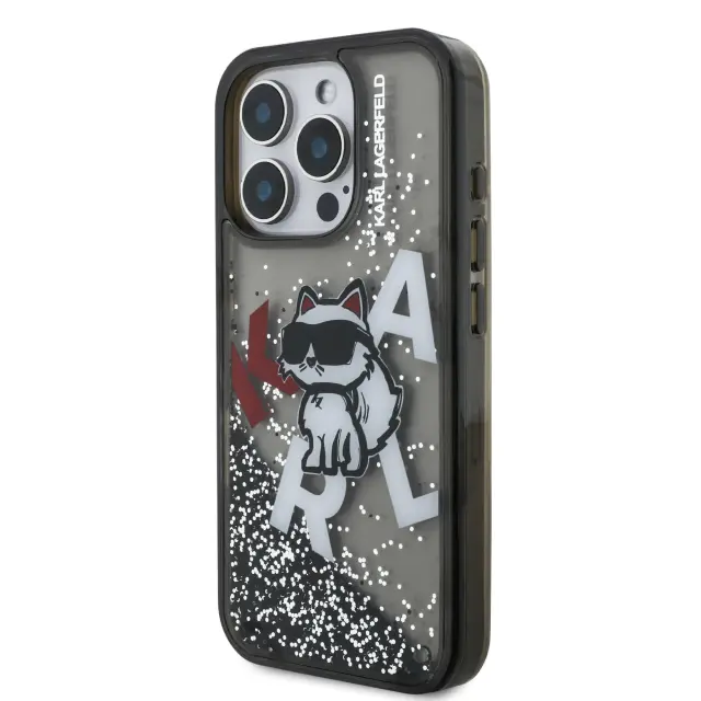 Karl Lagerfeld Liquid Glitter Scattered Choupette Case for iPhone 16 Pro Max Black 2