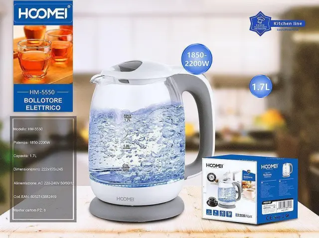Hoomei HM-5550 Βραστήρας 1.7lt 2200W Λευκός 2
