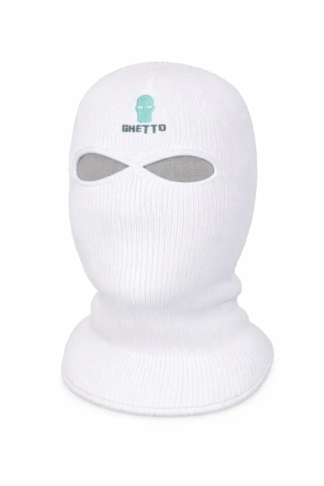 Ghetto White Full Face Ski Mask | Embroidered Logo Unisex