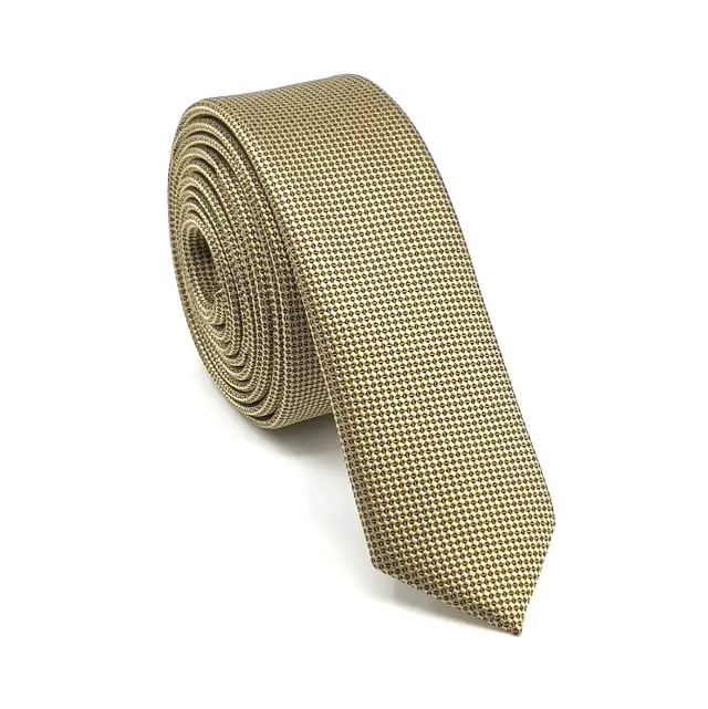 Χρυσαφί Oxford Γραβάτα Slim 4,5 cm Σετ με Μαντηλάκι 3