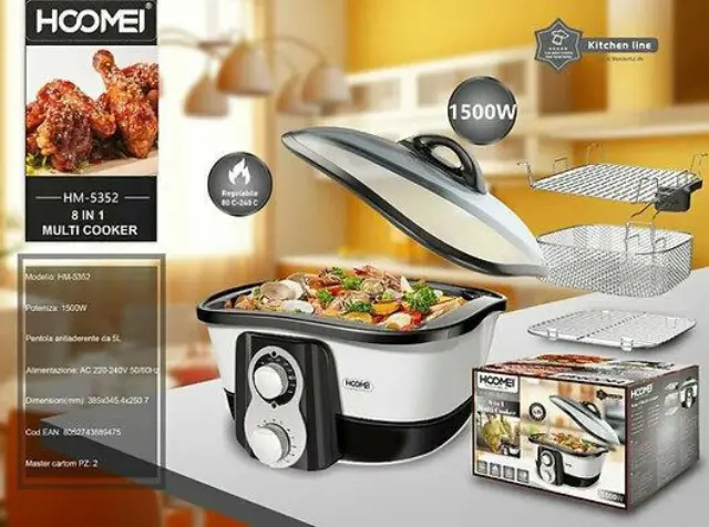 Hoomei HM-5352 Πολυμάγειρας 1500W με Χωρητικότητα 5lt Λευκός 2