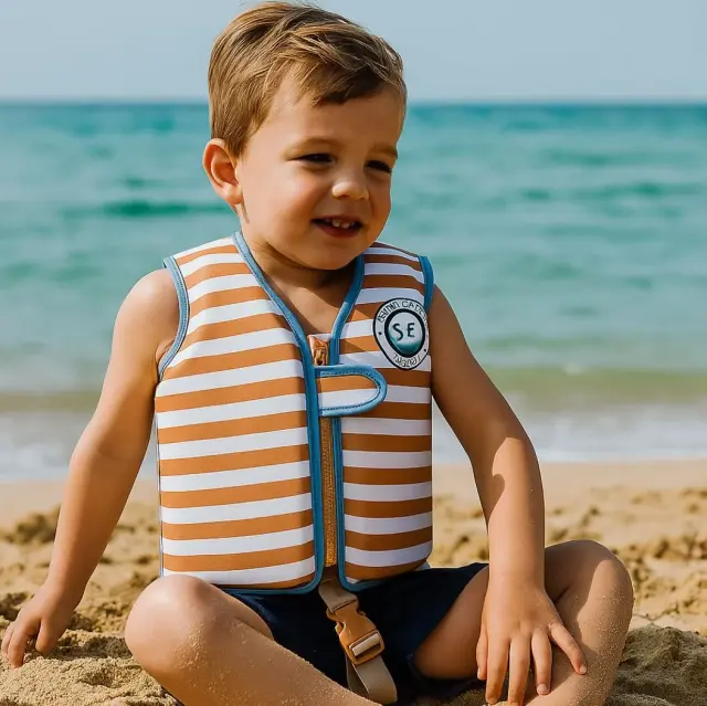 Swim Essentials: Σωσίβιο γιλέκο κολύμβησης με ιμάντα ασφαλείας (2-3 ετών) "Brown White Striped" 411487 3