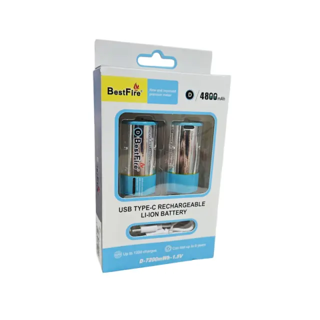 BestFire Επαναφορτιζόμενες Μπαταρίες D 4800mAh με USB Type-C - Rechargeable Batteries with USB 0297007