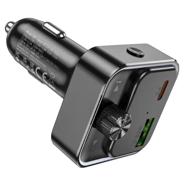 Hoco FM Transmitter Αυτοκινήτου με δυνατότητα σύνδεσης Bluetooth και USB Μαύρο E81 2