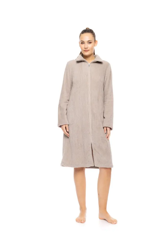 W1882 - Sand - ROBE ZIPPER FLEECE STRIPE