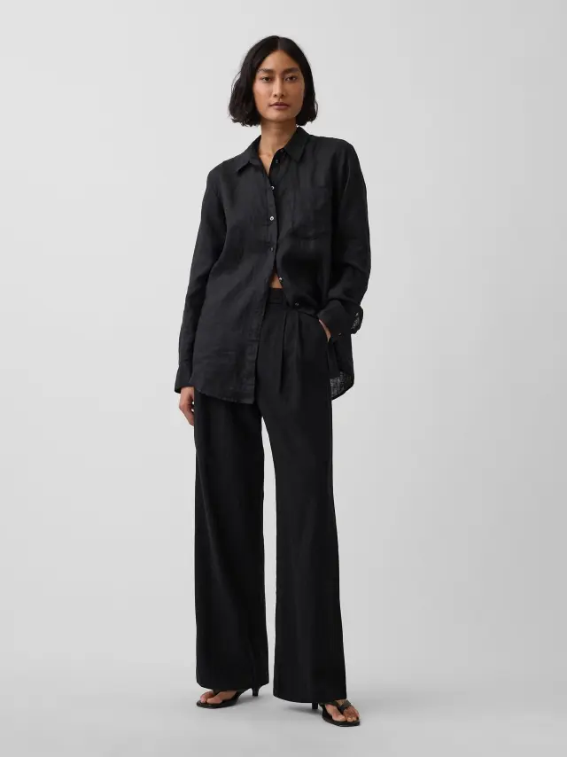 Μαύρο 365 High Rise Λινή-Μίξη Παντελόνι Basic black