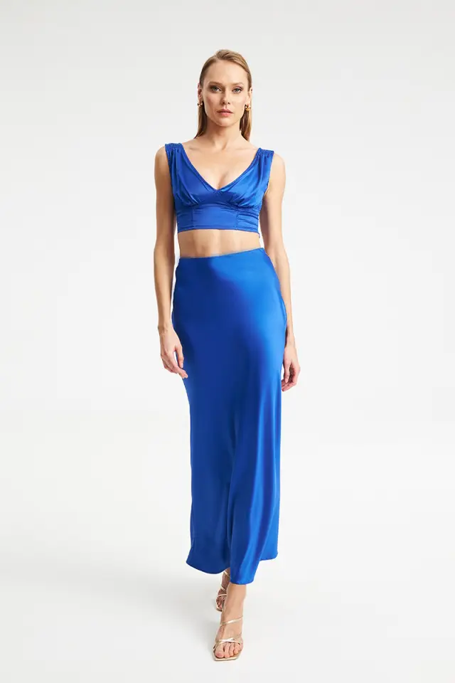 Satin Maxi Φούστα με Λοξή Γραμμή TAY SKIRT - XS 2