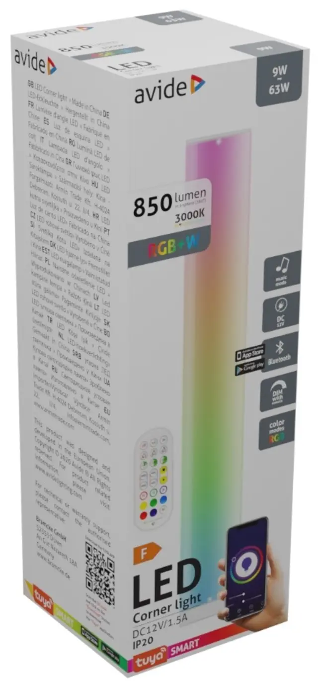 Avide LED Φωτιστικό Δαπέδου Digital RGB + 3000K BT με Αισθητήρα Μουσικής 15.001.1808 2