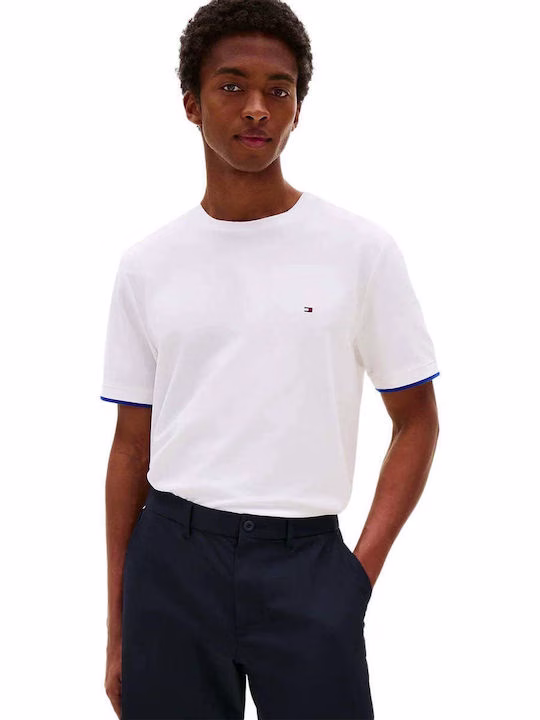 Tommy Hilfiger Ανδρικό Αθλητικό T-shirt Λευκο με Νavy Γραμμή στο Μανίκι Άσπρο