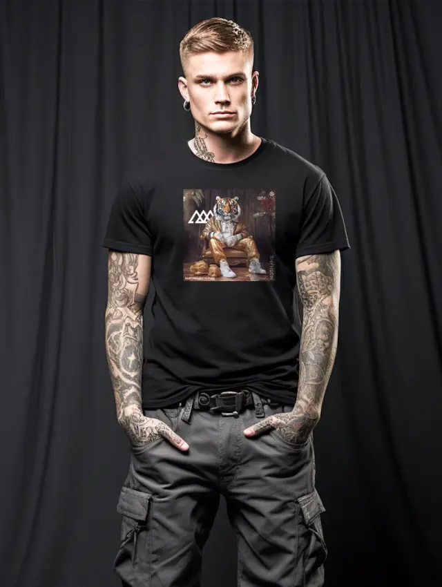 T-shirt Noshame® Μαύρο με τύπωμα Boss Tiger - 112366 - XXL