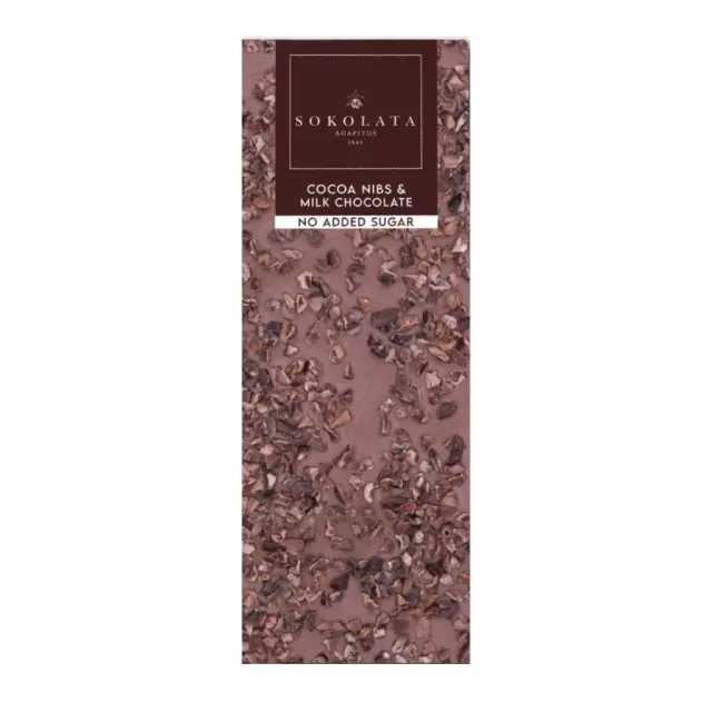 Agapitos No Added Sugar Milk Chocolate & Cocoa Nibs 55gr