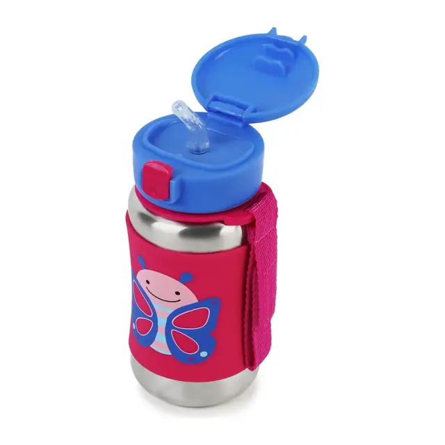 Skip Hop Zoo Ανοξείδωτο Παγούρι με Καλαμάκι 350ml Butterfly Fuchsia 2