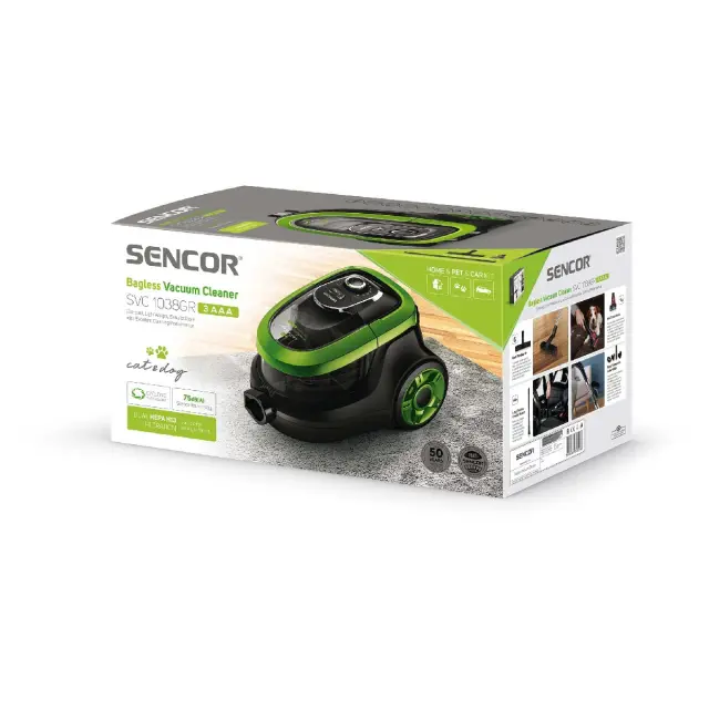 Ηλεκτρική Σκούπα Sencor SVC 1038GR 750W χωρίς Σακούλα με σωλήνα XL Clean Air Dual HEPA H13 75 dB(A) Μαύρο/Πράσινο 2