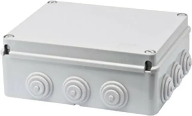 JUNCTION BOX WITH PLAIN SCREWED LID - IP55 - INTERNAL DIMENSIONS 240X190X90 - WALLS WITH CABLE GLANDS - GREY RAL 7035