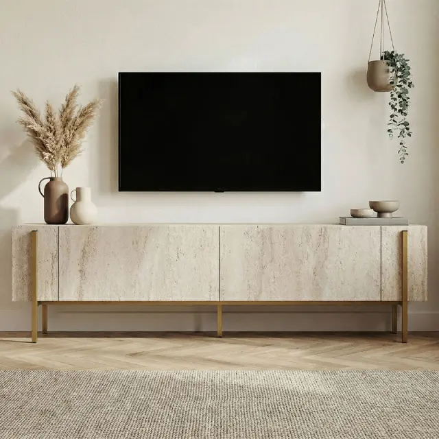 Έπιπλο τηλεόρασης Nexus Megapap χρώμα travertine - χρυσό 180x30x45,5εκ. 3