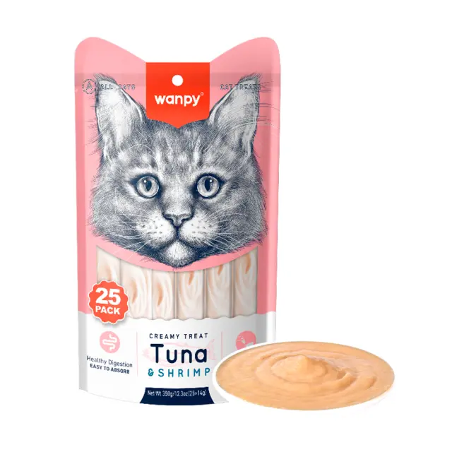 wanpy - Wanpy Cat 25 Pack Creamy Lickable Treat - Tuna & Shrimp 350g (25x14g) - 350g (25x14g) - Pet Supplies