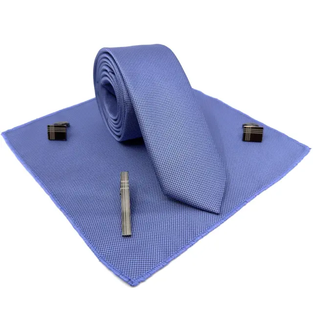 Μπλε Ραφ Γραβάτα Oxford 6,5 cm με Ασορτί Μαντήλι 3