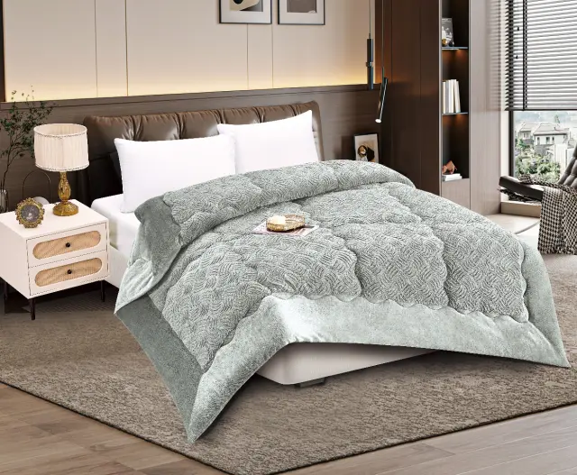 Κουβερτοπάπλωμα pv plush (240cm x 260cm) blue silver - -