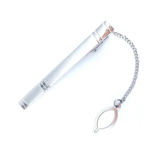 Ασημί Κλιπ Γραβάτας 6 cm με Αλυσίδα – LGTC-M55