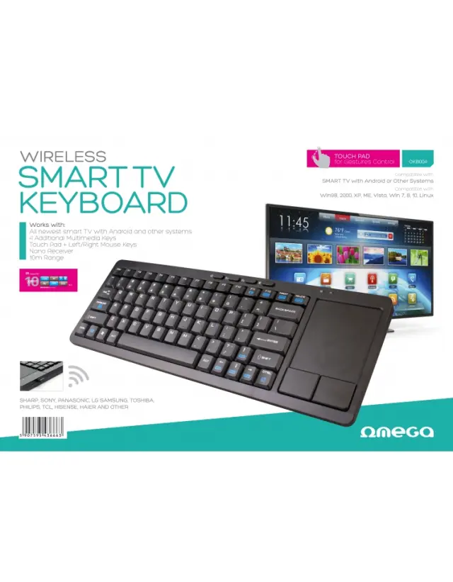 KEYBOARD WIRELESS ΑΓΓΛΙΚΟ OMEGA FOR SMART TV BLACK + TOUCHPAD [43666]