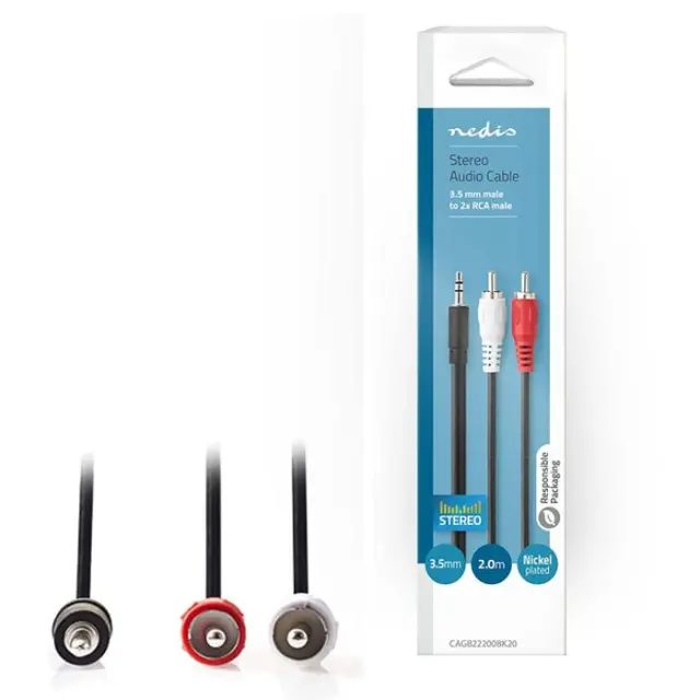 Καλώδιο 2x RCA αρσ. - 3,5mm Stereo αρσ, 2m.