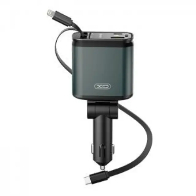 Universal φορτιστής αυτοκινήτου με 2 εξόδους, 1x USB-A & 1x USB-C και 2 ενσωματωμένα καλώδια, 1x Lightning & 1x Type-C, 45W 3