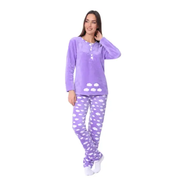 Lydia Creations Γυναικεία Πυτζάμα Fleece με Πατιλέτα Clouds, Χρώμα Λιλά 3