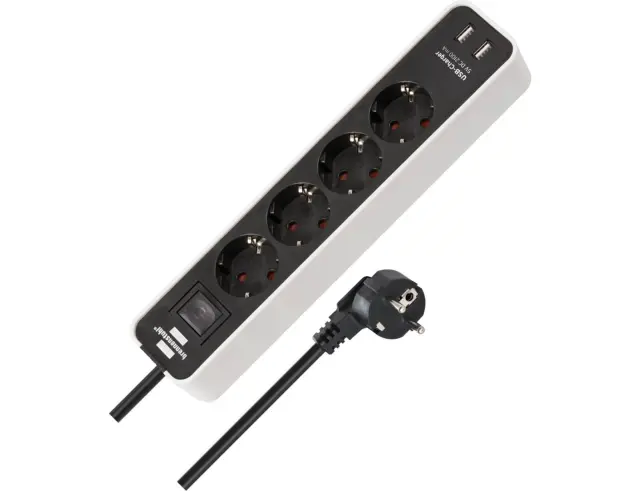 Πολύπριζο Ecolor Brennenstuhl - 4x Schuko - 2x USB-A - Με Διακόπτη On/Off - Καλώδιο 1.5m - White / Black1153240026