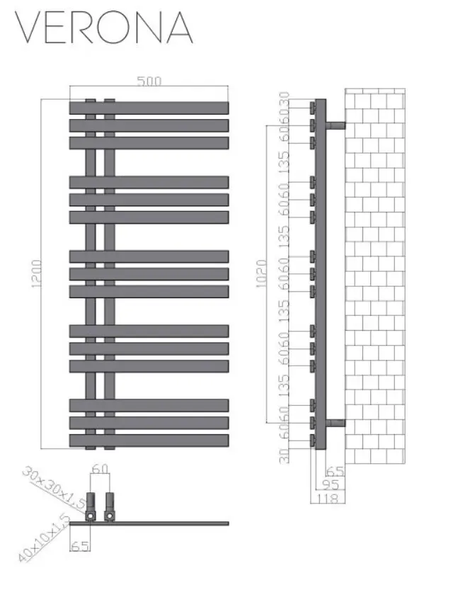 Θερμαντικό Σώμα Μπάνιου Karag Verona Χρωμέ 11,5x50x120 cm |5206836513584 2